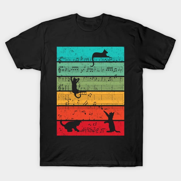 Cute Cat Kitty Music Notes Colorful Musician Clef T-Shirt by irvtolles